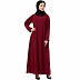 A-line abaya with piping at sleeves-Maroon-black